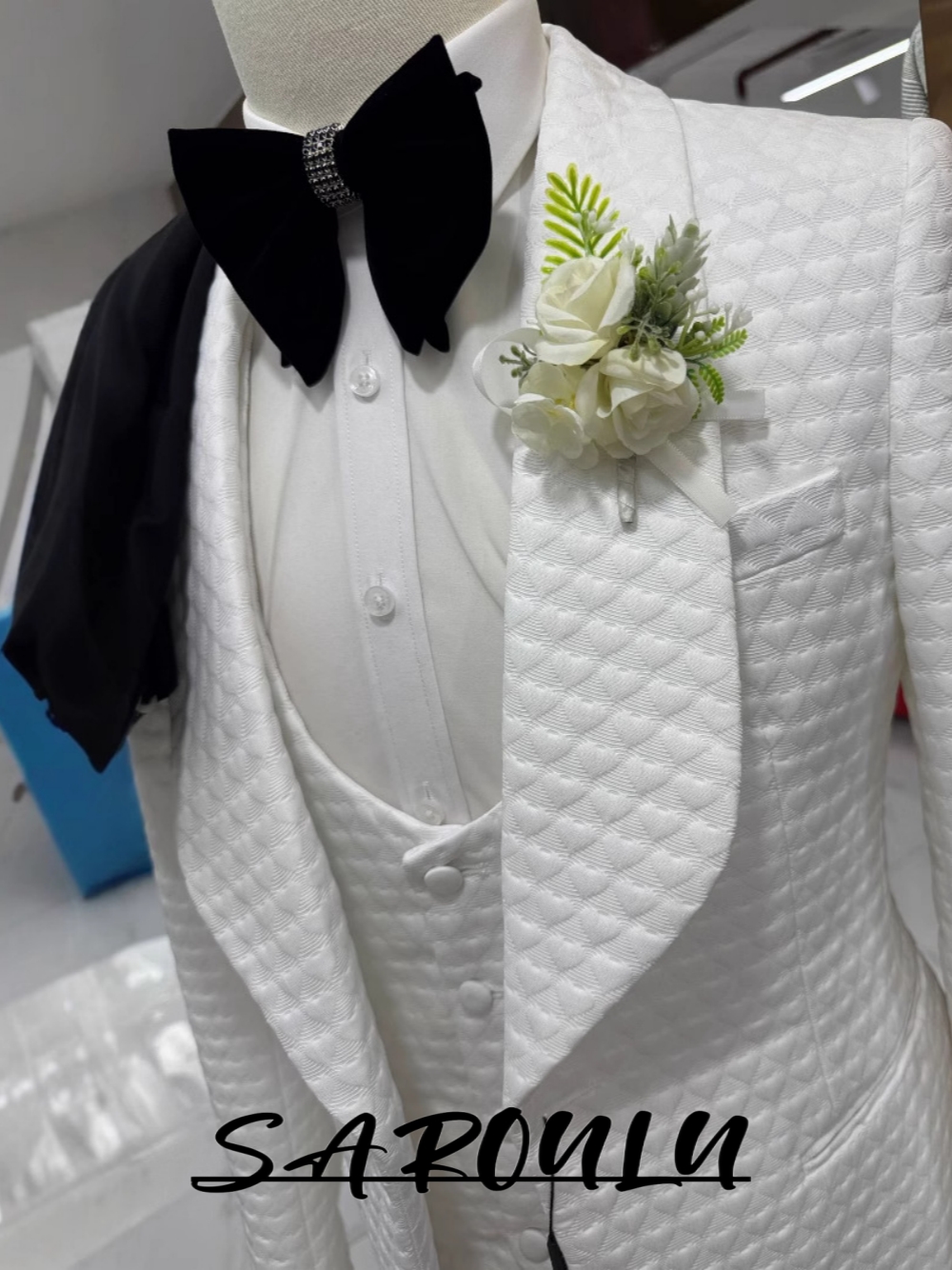 Men'S Grooming Images - Dreiteiliges Jacquard-Anzugset für Herren, echte Bilder,