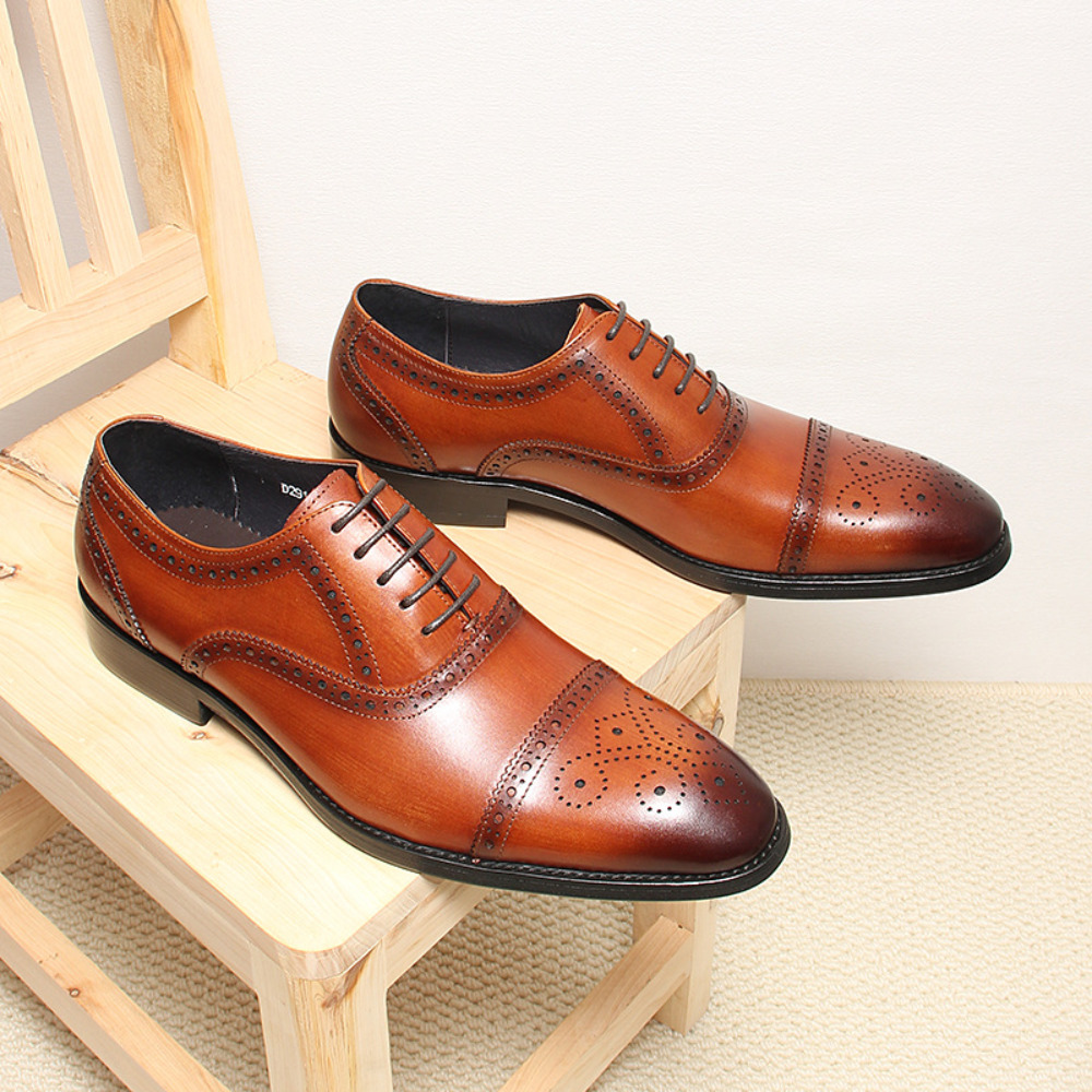 Men'S Grooming Oxford - Handgefertigte Vollnarbenleder Brogue Formelle Herrenschuhe Atmungsaktive