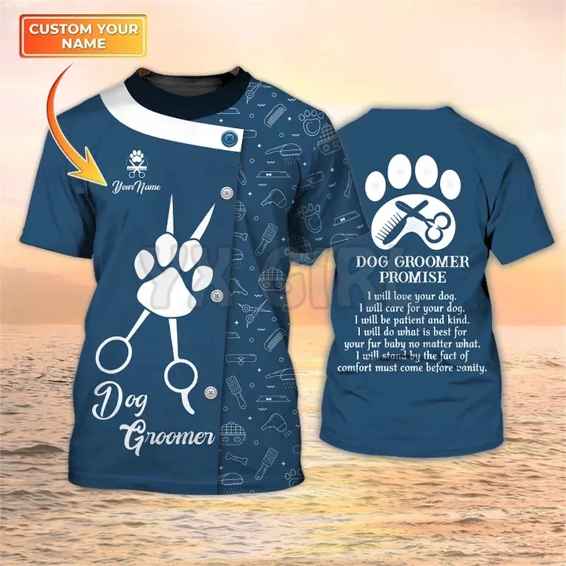 Men'S Grooming Salon - Sommer-Hundegroomer 3D-T-Shirt: Personalisierte Pflege-Shirts, Tierpflege-Uniform, Hundegroomer-Shirts