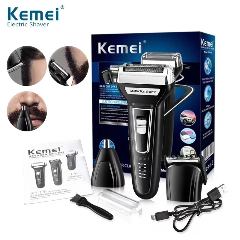 Mens Grooming Box - Kemei Multifunktionales wasserdichtes 3-in-1-Pflegeset, Schneidkopf, USB,