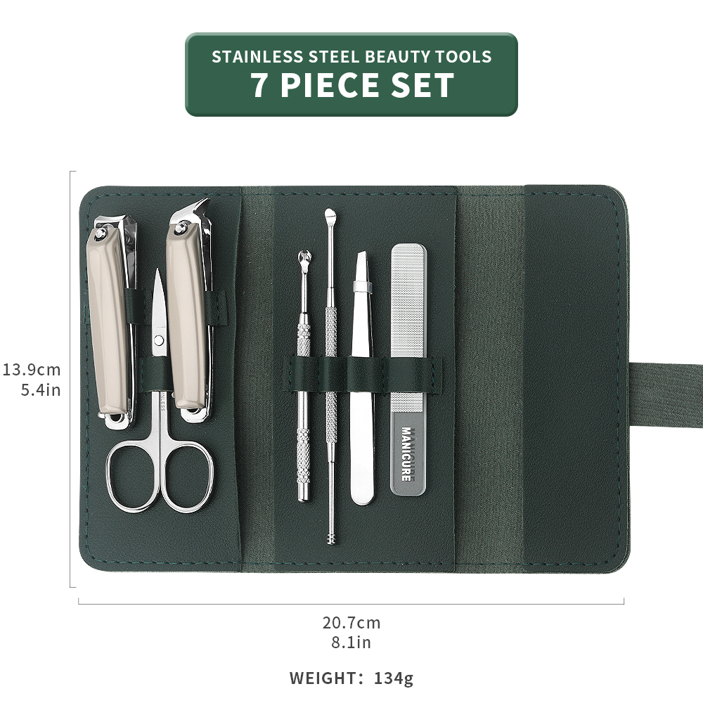 Mens Grooming Kit Gift Set - 7-teiliges Maniküre-Set aus Edelstahl, Reise-Mini-Nagelknipser-Set, Pediküre-Pflegewerkzeuge,