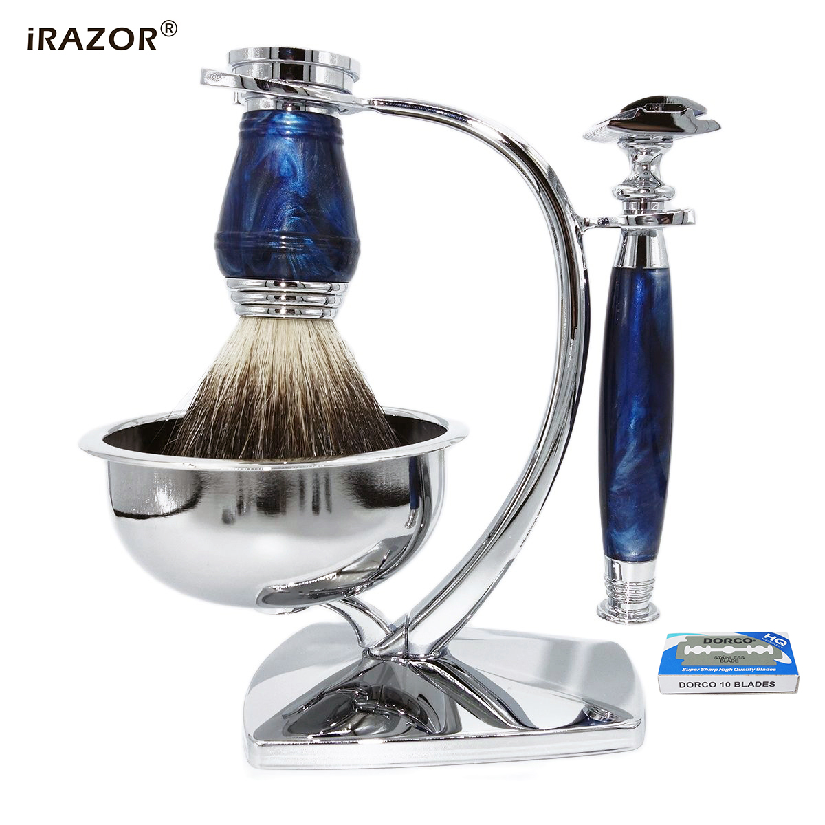 Mens Grooming Kit Gift Set - iRAZOR Royal Blue Luxus-Rasierset für Herren,