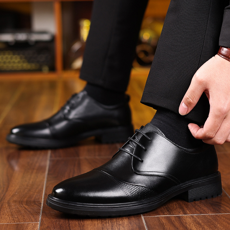 Men'S Grooming Oxford - Herren-Oxfords aus schwarzem, strukturiertem Echtleder mit